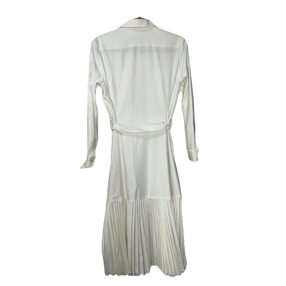 POLO Ralph Lauren Shirt Dress Belted Split Hem Size 4 Pleated Lower Hem Ivory‎ - Picture 2 of 12